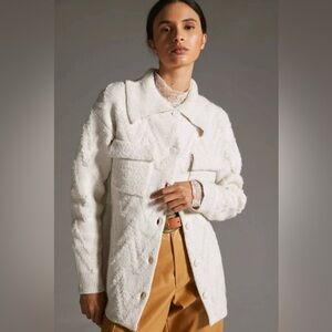 Anthropologie Flat White Sweater Coat Zig Zag Button Down Oatmeal Color XS